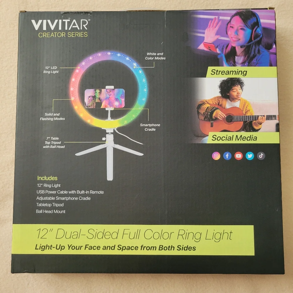 🚨FINAL DROP🚨Vivitar 12-Inch Dual-Sided Full Color Ring Light with Tripod